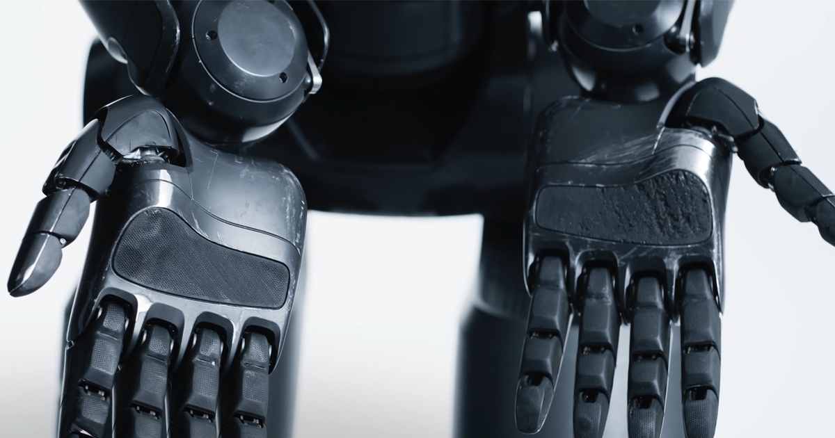 Close-up of Figure 02 robotic hands in company imagery